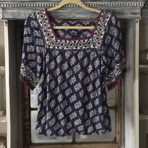 Lucky Brand Boho Short Sleeve Top SZ M EUC